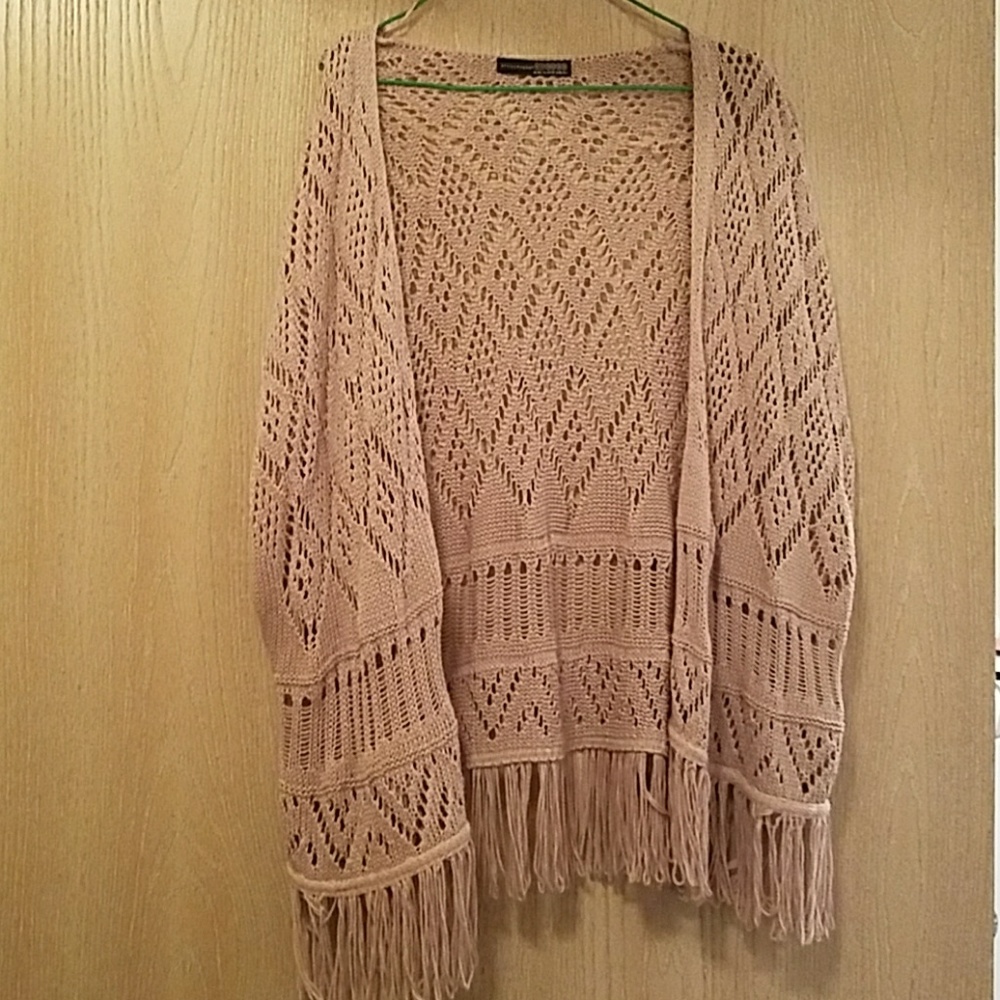 Fringed tan cardigan